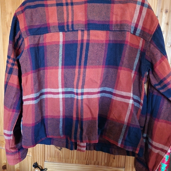 Plaid Zip-Up Jacket in Reddish Orange and Blue - Picture 8 of 8